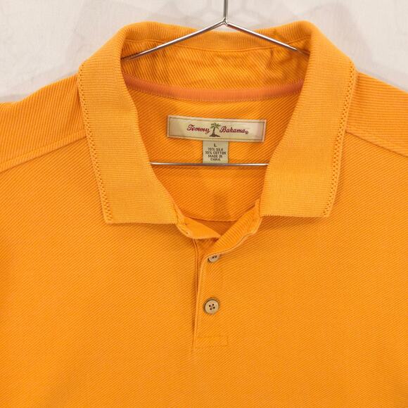 Tommy Bahama Polo Mens Large Orange Silk Blend Ribbed Casual Short Sleeve Shirt - Picture 3 of 10